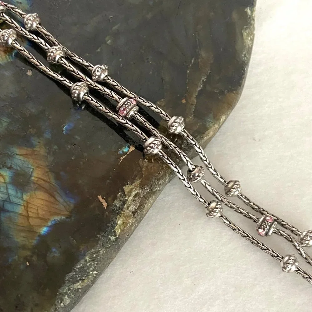 Brighton Power Of Pink Crystal Heart Charm 3 Strand Breast Cancer Bracelet